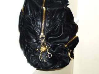 JUICY COUTURE Black Quilted Gold Chain Faux Leather Satchel Tote 