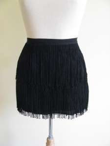 Coutour Designer Fringed Black Skirt Short M NWT  