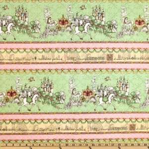  44 Wide Castles & Carriages Scenic Stripe Green Fabric 