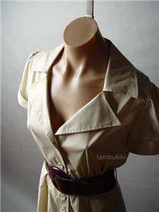 KHAKI Classic Cotton Safari Belt Belted Shirt Dress S  