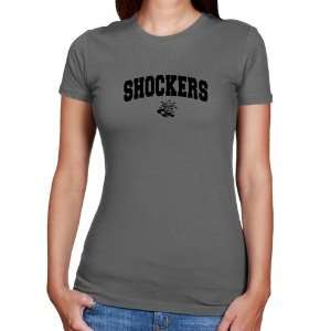 Wichita State Shockers Ladies Charcoal Logo Arch T shirt  