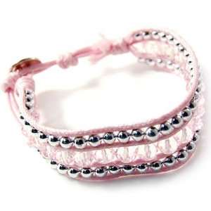  Pink Rope Silvertone Ball Friendship Adjustable Bracelet 