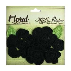   Crocheted Flowers 7/Pkg All Black; 3 Items/Order Arts, Crafts