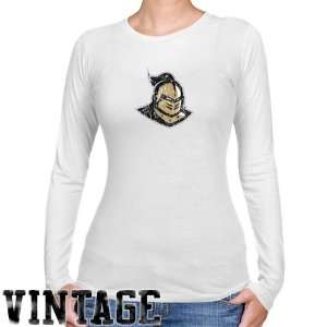 UCF Knights Ladies White Distressed Logo Vintage Long Sleeve Slim Fit 