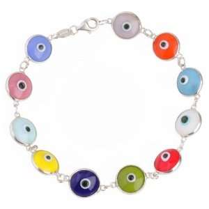  Evil Eye Bracelet Sterling Silver Murano Glass Multicolor 