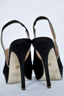 JEROME C ROUSSEAU Black CAMBER Open Toe Platform Slingback Heel Sandal 