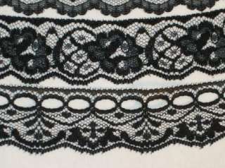LOT 5 YARDS BLACK INSERTION BEADING GALLOON RASCHEL CHANTILLY LACE 