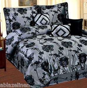 7PC Luxury ROSA Jacquard Comforter Bedding Set QUEEN Bed in a Bag 
