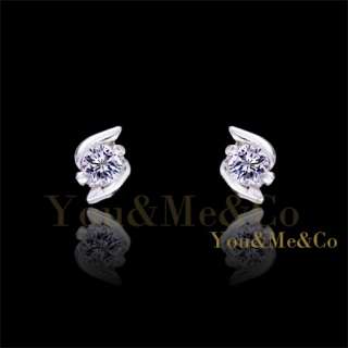 Tiny Size18k White Gold EP 0.2ct Brilliant Cut Crystal Stud Earrings 