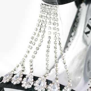 SHOEZY womens black diamante chains satin dresses platform heels shoes 