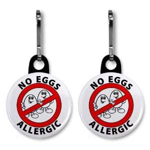 ALLERGIC to EGGS Allergy Medical Alert 2 Pack 1 inch Black Zipper Pull 