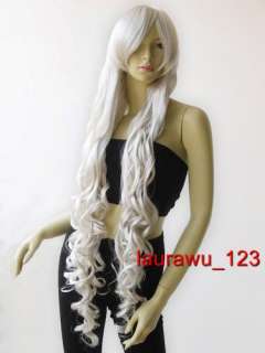 40 Long Spiral Curly Bangs Cosplay Wigs Silvery White  