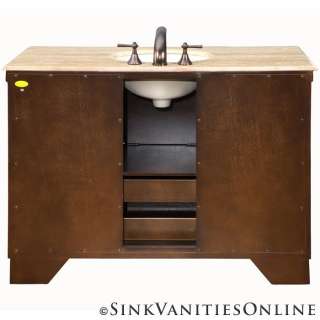     Walnut Finish Cabinet Single Sink Bathroom Vanity Travertine Top