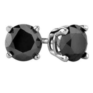 82Ct AAA BLACK ROUND DIAMOND SOLITAIRE STUD EARRINGS 14K WHITE GOLD 