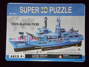 New Super 3D Puzzle HMS Norfolk F230 Toys 4 Cards/Box  