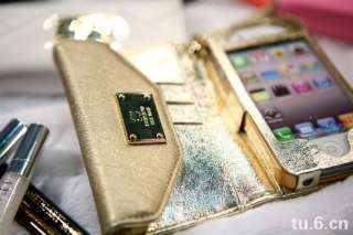 Wallet Credit Card Flip Leather Case Cover Pouch Apple iPhone4 4S gold 