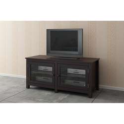 Espresso/ Glass Doors TV LCD Stand Console  