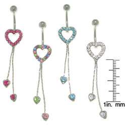 Pave Heart 14 gauge Dangle Belly Ring  