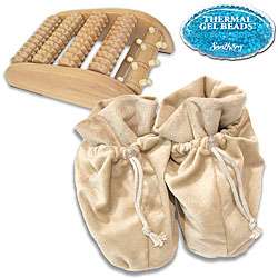Soothera Therapeutic Wooden Foot Massager/ White Swan Slippers 