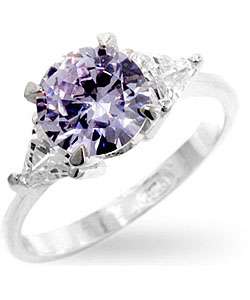 Sterling Silver Round Lavender CZ Ring  