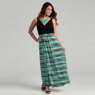 London Times Womens Black/ Green Knotted V neck Maxi Dress 