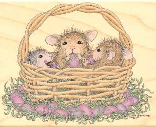 HOUSE MOUSE Wood Mounted Rubber Stamp Easter Basket Friends 
