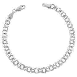   White Gold 7.5 inch Round Double Link Charm Bracelet  