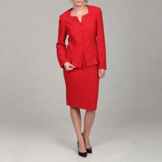 Emily Womens Red Embellished Jacket/ Skirt Suit  