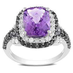 Sterling Silver Amethyst, Cubic Zirconia and Spinel Ring   