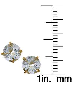 14k Yellow Gold Round Aquamarine Stud Earrings  