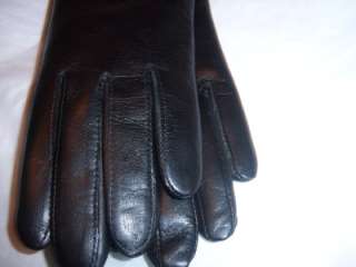 Ladies Leather Gloves w/RABBIT FUR lin & Cuff trim, Blk  