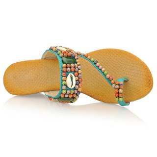 Ladies Sweet Toe Loop Beaded Rhinestone Slipper Wedge Sandals #913 