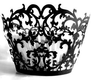 Lace black damask cupcake wrappers liners baking cup  12 pcs  
