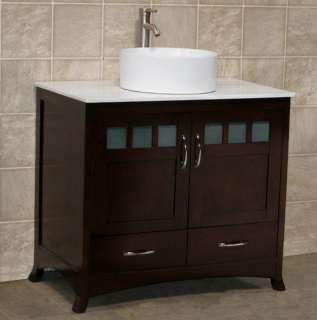 36 Bathroom Vanity Cabinet Stone Top Vessel Sink TR4  