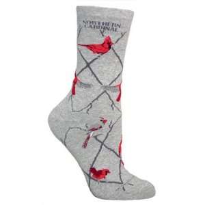 Northern Cardinal Cotton Stretch Crew Socks Adult 9 11 Woven Design 