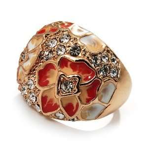  Dome Shaped Crystal Flower Ring (Gold Tone)   size 9 