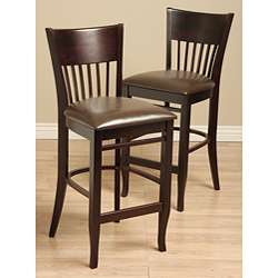 Vera Leather and Wood Bar Chairs (Set of 2)  