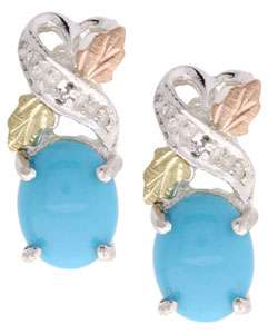   Gold Silver & 14 kt Gold Diamond Turquoise Earrings  