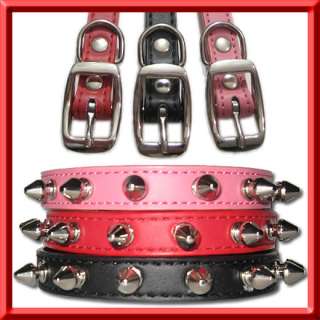 SPIKED Leather Dog Collar, Black, Pink, Red, XS, S or M  