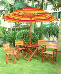 Directors Chair Patio Table, Chairs & Umbrella Set  