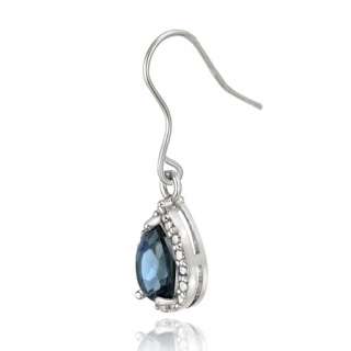   Silver 3ct London Blue Topaz & Diamond Teardrop Dangle Earrings  