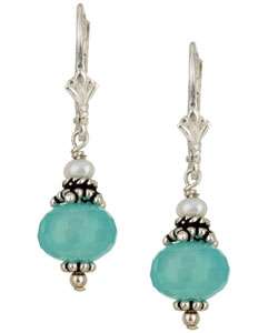 Charming Life Silver Chalcedony Quartz and Pearl Drop Earrings 