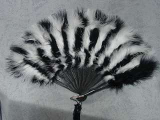 Victorian style black & white Marabou feather fan NEW  