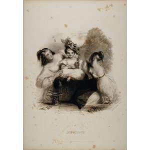  1838 Victorian Women Child Hyacinth T. Uwins Engraving 