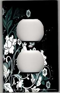 BLACK AND WHITE FLOWERS OUTLET COVER  