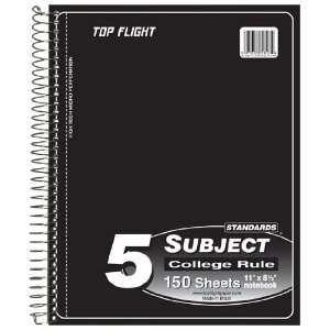  Top Flight Standards 5 Subject Wirebound Notebook, 150 