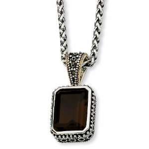  Sterling Silver and 14k 27.73ct Smokey Quartz 18in 