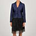 Sharagano Womens Purple/ Black Shantung Jacket Embellished Skirt Suit 