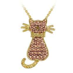   Gold over Silver Champagne Diamond Accent Cat Necklace  