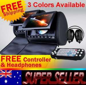 Black Xtrons Pair 9Car Pillow Headrest DVD Player Monitor 2 Wireless 